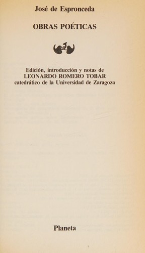 Portada de José de Espronceda Obras poéticas Editorial Planeta (USADO)