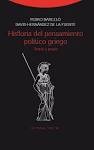 Portada de Pedro Barceló y Batiste y David Hernández de la Fuente Historia del pensamiento político griego Teoría y praxis Editorial Trotta