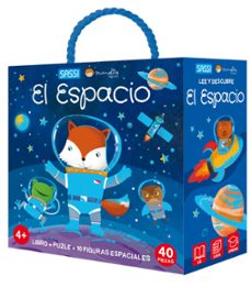 Portada de El espacio Puzle de 40 piezas y libro Editorial Sassi