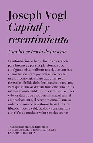 Portada de Joseph Vogl Capital y resentimiento Editorial Adriana Hidalgo